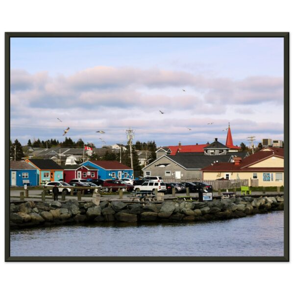 Fisherman's Cove at Sunset with Seagulls Premium Semi-Glossy Paper Metal Framed Poster 16" x 20"